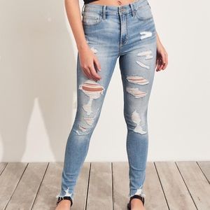 hollister light washed ripped low rise jeans